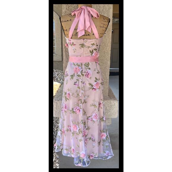 Lulus Pink Floral Applique Tie-Strap Midi Authentic Sweetness Dress Size S - Picture 5 of 12